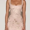 Rochie corset cu decolteu rotund și aplicații ornamentale Vasanta, în culoarea auriu