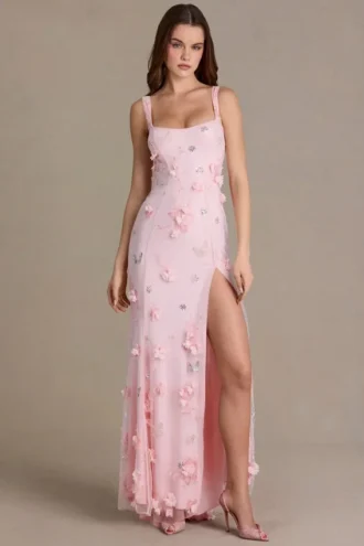 Rochie corset cu ornamente Aurelia în roz pal