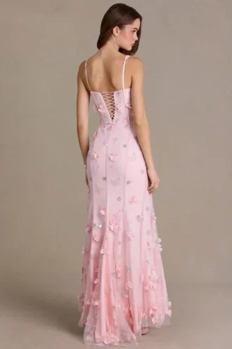 Rochie corset cu ornamente Aurelia în roz pal