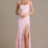 Rochie corset cu ornamente Aurelia în roz pal