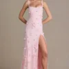Rochie corset cu ornamente Aurelia în roz pal