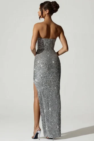 Rochie corset cu ornamente Jasella în argintiu