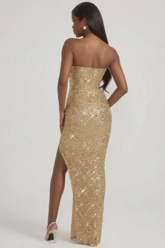 Rochie corset cu ornamente Jasella în culoarea auriu