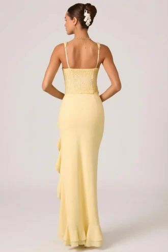 Rochie corset cu volane și ornamente Robina, galben