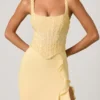 Rochie corset cu volane și ornamente Robina, galben