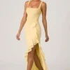Rochie corset cu volane și ornamente Robina, galben