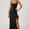 Rochie corset cu volane și ornamente Robina, negru