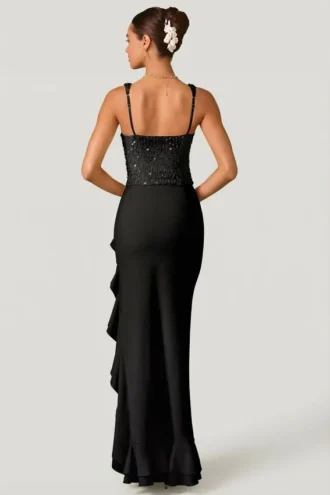 Rochie corset cu volane și ornamente Robina, negru
