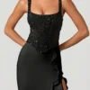 Rochie corset cu volane și ornamente Robina, negru