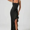 Rochie corset cu volane și ornamente Robina, negru