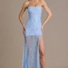 Rochie corset din dantelă decorată Liliane Premium, în albastru cer Rochie corset din dantelă decorată Liliane Premium, în albastru cer