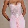 Rochie corset din dantelă împodobită Beatrix Premium, în roz pal Rochie corset din dantelă împodobită Beatrix Premium, în roz pal