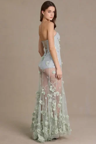 Rochie corset din tul cu ornamente Estella, verde salvie