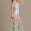 Rochie corset din tul cu ornamente Estella, verde salvie Rochie corset din tul cu ornamente Estella, verde salvie