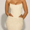 Rochie corset drapată cu decupaje și ornamente Saphira, alb Rochie corset drapată cu decupaje și ornamente Saphira, alb