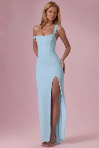 Rochie corset drapată din plasă Naelle, culoare aqua deschis