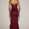 Rochie corset Vasanta cu decolteu rotund și aplicații decorative, în roșu vin Rochie corset Vasanta cu decolteu rotund și aplicații decorative, în roșu vin