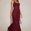 Rochie corset Vasanta cu decolteu rotund și aplicații decorative, în roșu vin Rochie corset Vasanta cu decolteu rotund și aplicații decorative, în roșu vin