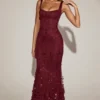 Rochie corset Vasanta cu decolteu rotund și aplicații decorative, în roșu vin Rochie corset Vasanta cu decolteu rotund și aplicații decorative, în roșu vin