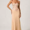 Rochie cu corset și trenă în formă de pește Lysana, decorată cu motive florale, bej