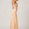 Rochie cu corset și trenă în formă de pește Lysana, decorată cu motive florale, bej