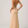Rochie cu corset și trenă în formă de pește Lysana, decorată cu motive florale, bej