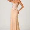 Rochie cu corset și trenă în formă de pește Lysana, decorată cu motive florale, bej
