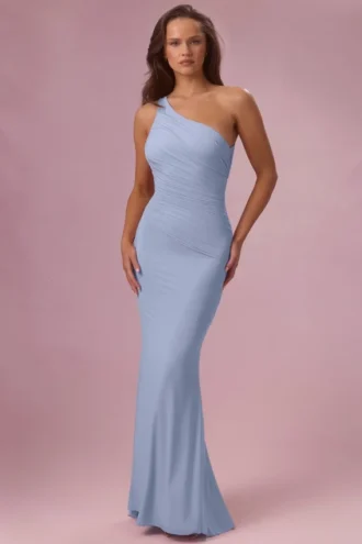 Rochie de domnișoară de onoare Annelise din jersey, albastru pudră