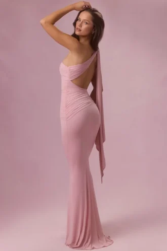Rochie de domnișoară de onoare Annelise din jersey, roz pudrat