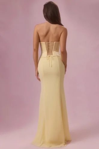 Rochie de domnișoară de onoare Avielle din satin, culoare galben unt