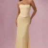 Rochie de domnișoară de onoare Avielle din satin, culoare galben unt