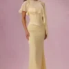 Rochie de domnișoară de onoare Avielle din satin, culoare galben unt