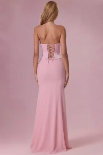 Rochie de domnișoară de onoare Avielle din satin, în nuanța roz pudră Rochie de domnișoară de onoare Avielle din satin, în nuanța roz pudră