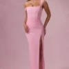 Rochie de domnișoară de onoare Naelle din plasă drapată, în roz bomboană