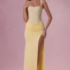 Rochie de domnișoară de onoare Rosina din plasă drapată, în culoarea galben unt Rochie de domnișoară de onoare Rosina din plasă drapată, în culoarea galben unt