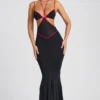 Rochie de seară Bella cu decupaje și borduri contrastante, în culoarea neagră