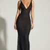 Rochie de seară Colmar cu decolteu adânc și ornamente, negru