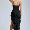 Rochie de seară cu volane și panouri Aurelie, în negru