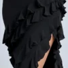 Rochie de seară cu volane și panouri Aurelie, în negru