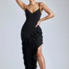 Rochie de seară cu volane și panouri Aurelie, în negru