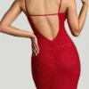 Rochie de seară roșie cu decolteu adânc și ornamente Colmar