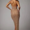 Rochie de seară Soraya transparentă, cu guler înalt și ornamente, în culoarea Almond Rochie de seară Soraya transparentă, cu guler înalt și ornamente, în culoarea Almond