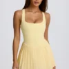 Rochie de tenis plisată cu spate decupat Soft Active, culoare lămâie