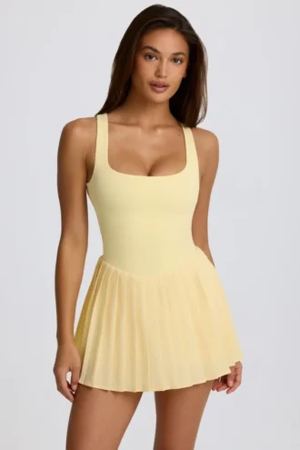 Rochie de tenis plisată cu spate decupat Soft Active, culoare lămâie Rochie de tenis plisată cu spate decupat Soft Active, culoare lămâie