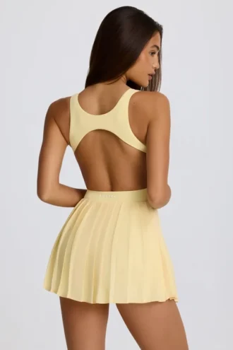 Rochie de tenis plisată cu spate decupat Soft Active, culoare lămâie Rochie de tenis plisată cu spate decupat Soft Active, culoare lămâie
