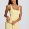 Rochie de tenis plisată cu spate decupat Soft Active, culoare lămâie