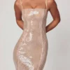 Rochie din dantelă cu guler pătrat și ornamente Sima, în nuanța Pale Peach Rochie din dantelă cu guler pătrat și ornamente Sima, în nuanța Pale Peach