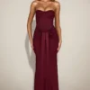 Rochie drapată cu bandou din satin Aisra, în nuanța roșu vin Rochie drapată cu bandou din satin Aisra, în nuanța roșu vin