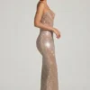 Rochie fără bretele cu decolteu adânc și ornamente Lucile, culoare migdală Rochie fără bretele cu decolteu adânc și ornamente Lucile, culoare migdală