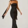 Rochie fără bretele cu detalii eșarfă Mandi, negru Rochie fără bretele cu detalii eșarfă Mandi, negru